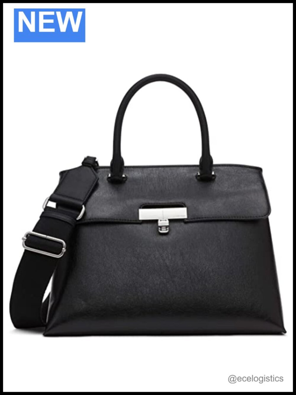 Calvin Klein Becky Vegan Leather Satchel - 3 Pockets with Removable Strap,